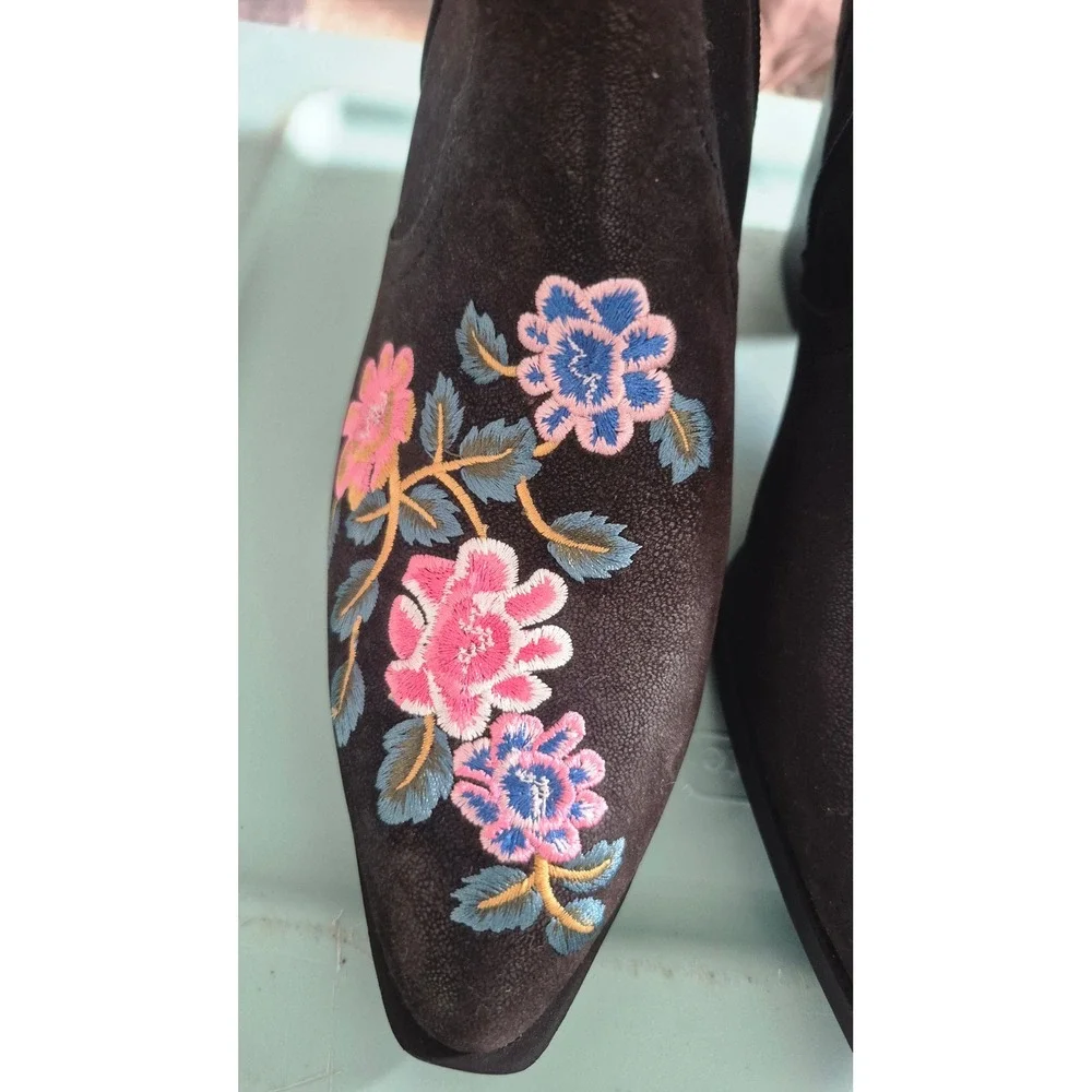 Pioneer Woman Cowgirl Garden Boots Black Floral Embroidered Western Booties 9W - Picture 5 of 13